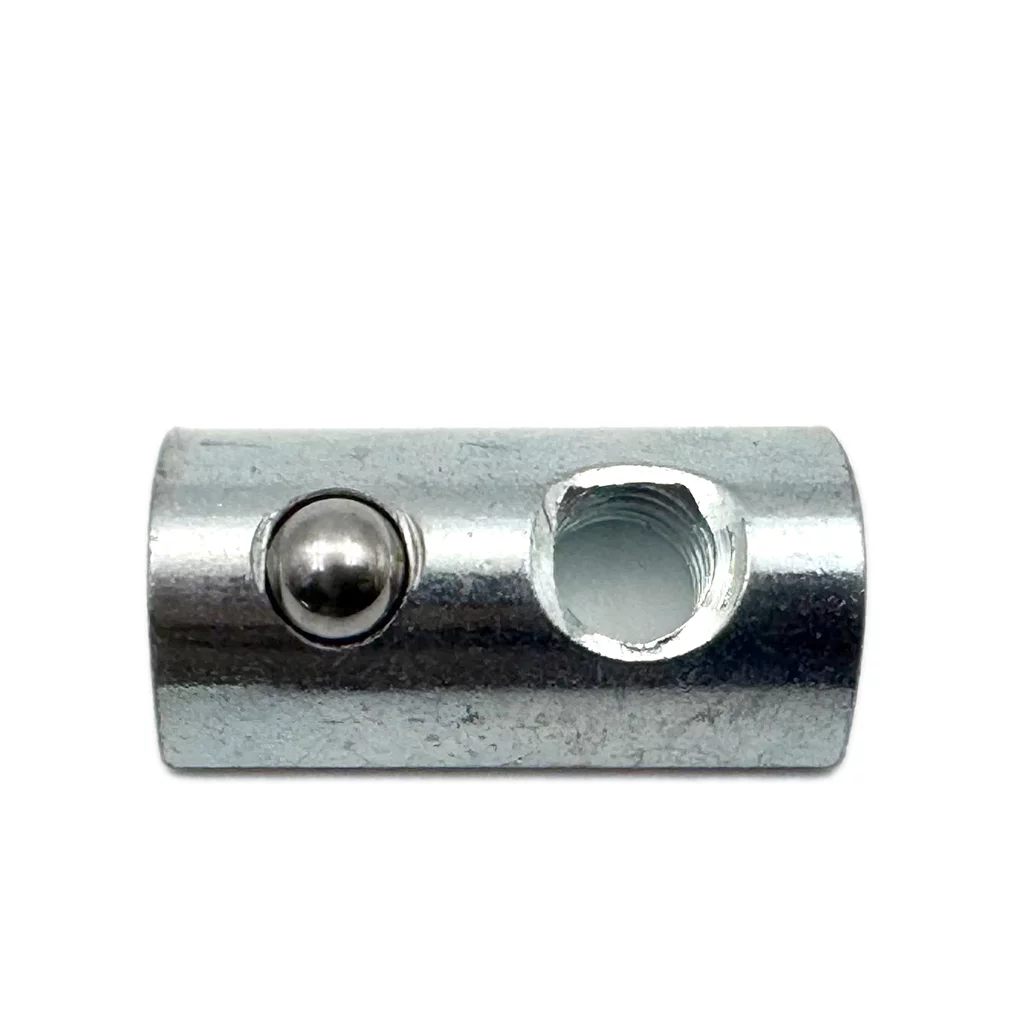 Dado a T con sfera a molla in acciaio per profili estrusi in alluminio.